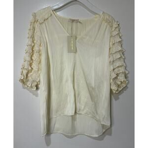 Ramy Brook Waverly Ruffle Short Sleeve Blouse Ivory Size Large NWT Ruffle Detail